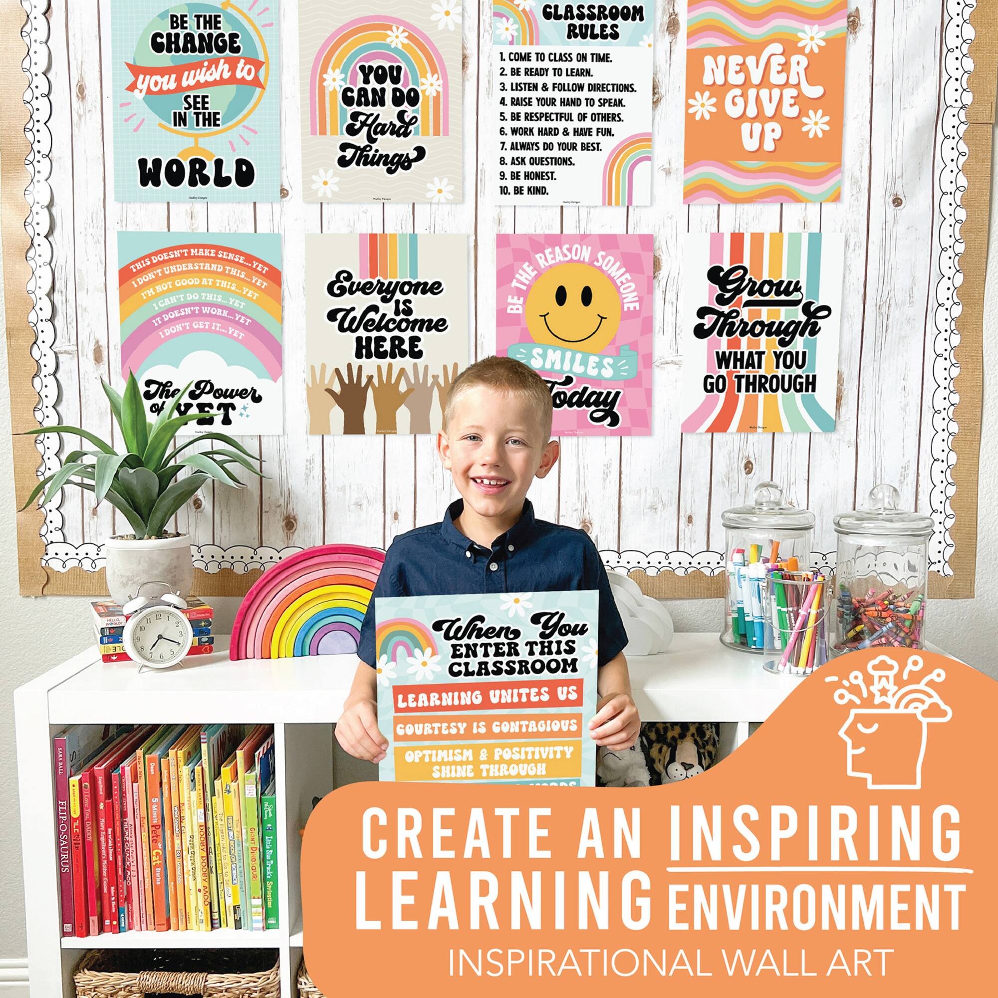 Hadley Designs 11" x 14" Retro Growth Mindset Classroom Décor Posters Set